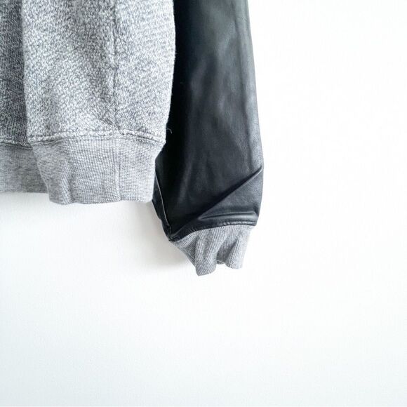 Wilfred Free Crewneck Sweater Gray Black Faux Leather Raglan Sleeves Women's S - Picture 5 of 9
